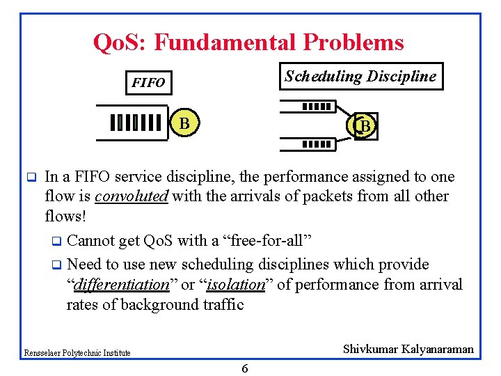 Qo. S: Fundamental Problems Scheduling Discipline FIFO B q B In a FIFO service