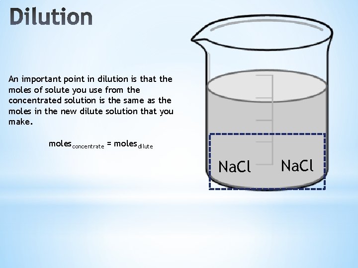 An important point in dilution is that the moles of solute you use from