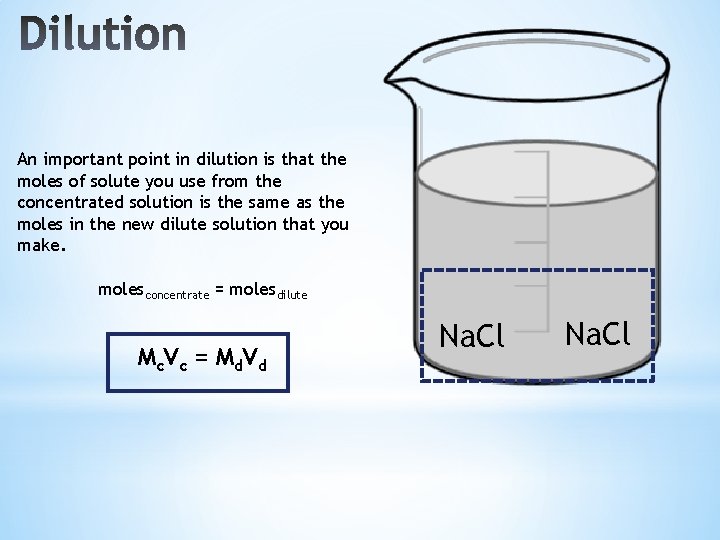An important point in dilution is that the moles of solute you use from