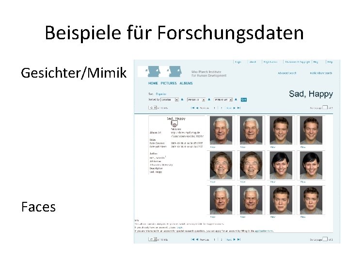 Beispiele für Forschungsdaten Gesichter/Mimik Faces 