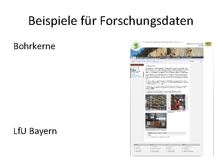 Beispiele für Forschungsdaten Bohrkerne Lf. U Bayern 