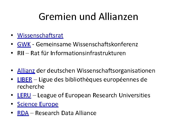 Gremien und Allianzen • Wissenschaftsrat • GWK - Gemeinsame Wissenschaftskonferenz • RII – Rat
