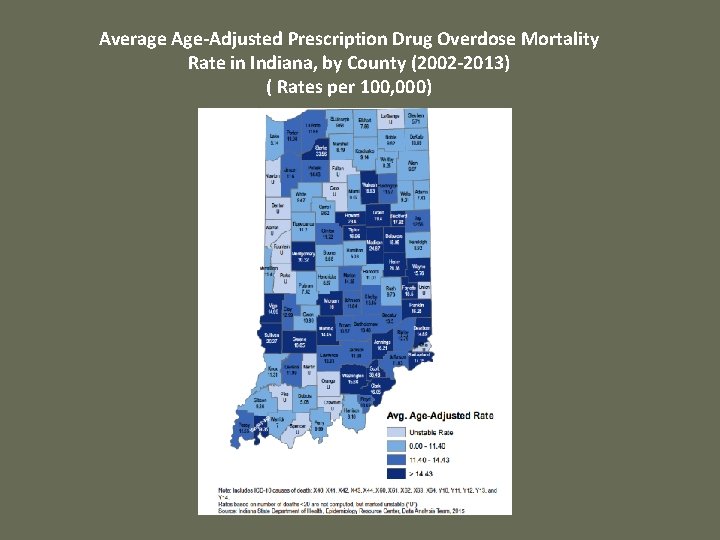Average Age-Adjusted Prescription Drug Overdose Mortality Rate in Indiana, by County (2002 -2013) (