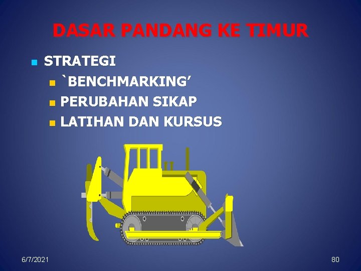 DASAR PANDANG KE TIMUR n STRATEGI n `BENCHMARKING’ n PERUBAHAN SIKAP n LATIHAN DAN