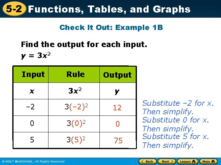 5 -2 Functions, Tables, and Graphs Check It Out: Example 1 B Find the 5 -2 Functions, Tables, and Graphs Check It Out: Example 1 B Find the