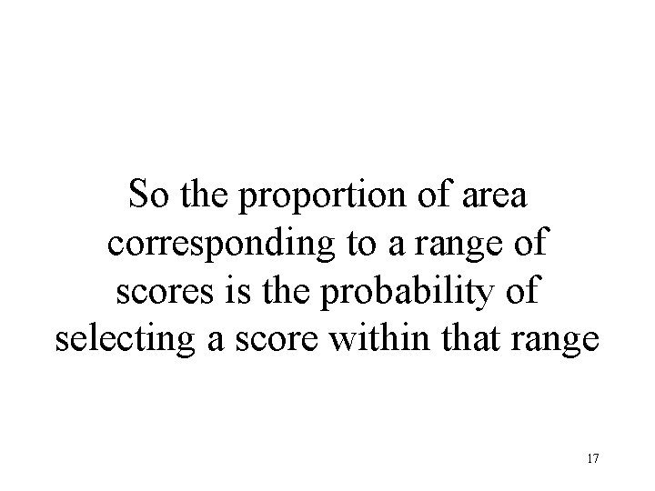 So the proportion of area corresponding to a range of scores is the probability