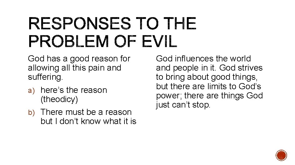 God has a good reason for allowing all this pain and suffering. a) here’s