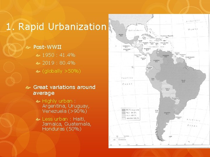 1. Rapid Urbanization Post-WWII 1950 : 41. 4% 2019 : 80. 4% (globally >50%)