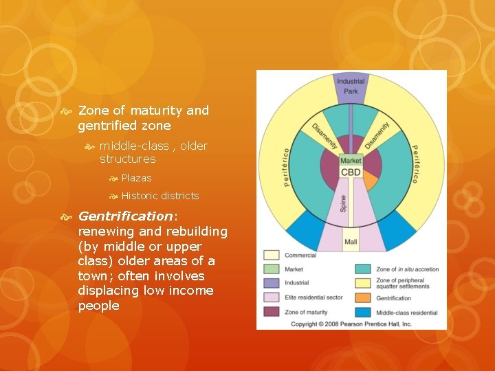  Zone of maturity and gentrified zone middle-class , older structures Plazas Historic districts