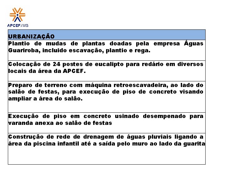 URBANIZAÇÃO Plantio de mudas de plantas doadas pela empresa Águas Guariroba, incluido escavação, plantio