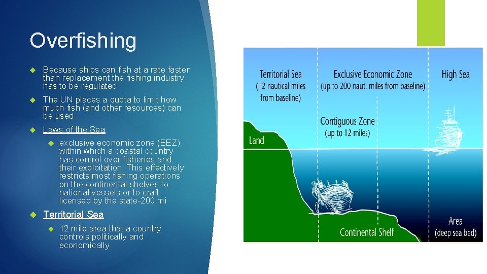 Overfishing Because ships can fish at a rate faster than replacement the fishing industry