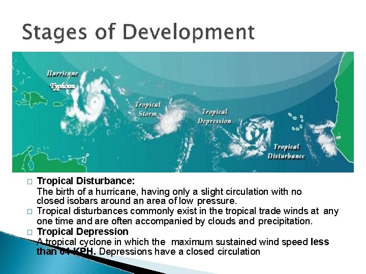 � � � Tropical Disturbance: The birth of a hurricane, having only a slight