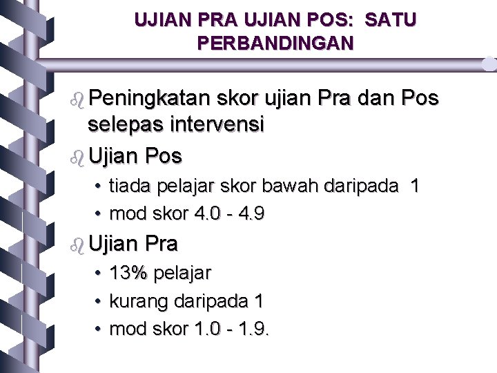 UJIAN PRA UJIAN POS: SATU PERBANDINGAN b Peningkatan skor ujian Pra dan Pos selepas