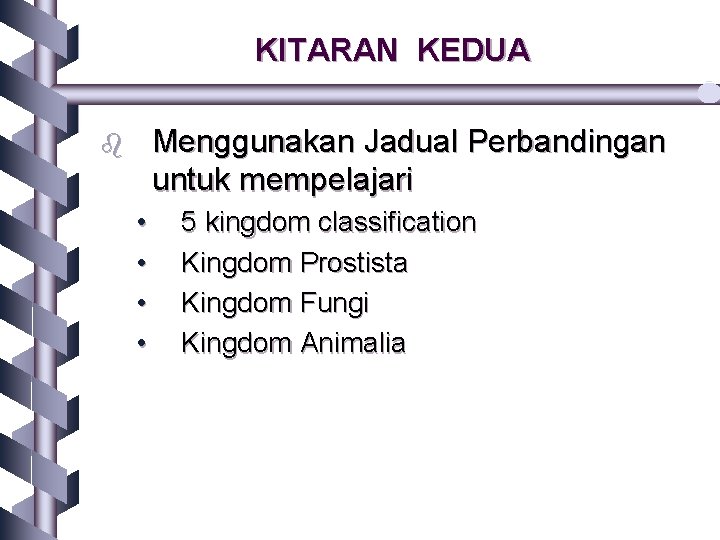 KITARAN KEDUA Menggunakan Jadual Perbandingan untuk mempelajari b • • 5 kingdom classification Kingdom