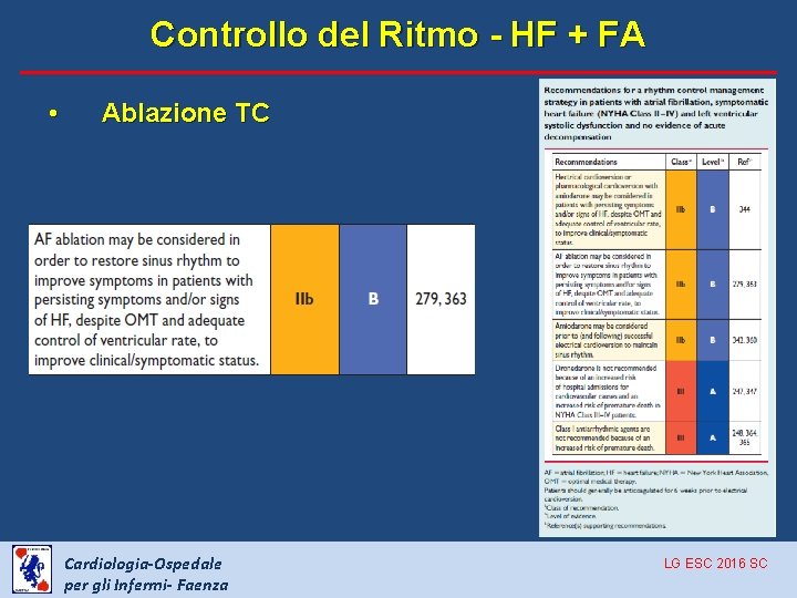 Controllo del Ritmo - HF + FA • Ablazione TC Cardiologia-Ospedale per gli Infermi-