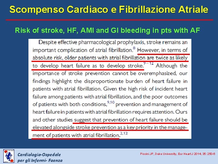 Scompenso Cardiaco e Fibrillazione Atriale Risk of stroke, HF, AMI and GI bleeding in