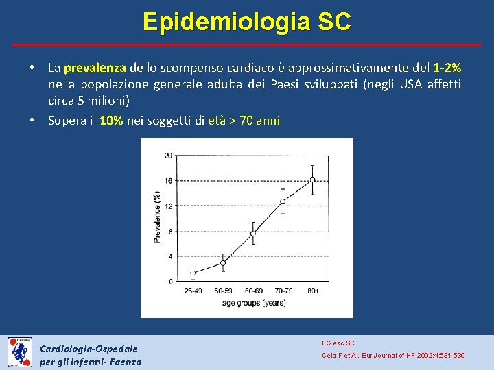 Epidemiologia SC • La prevalenza dello scompenso cardiaco è approssimativamente del 1 -2% nella