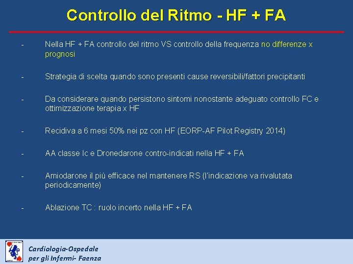 Controllo del Ritmo - HF + FA - Nella HF + FA controllo del