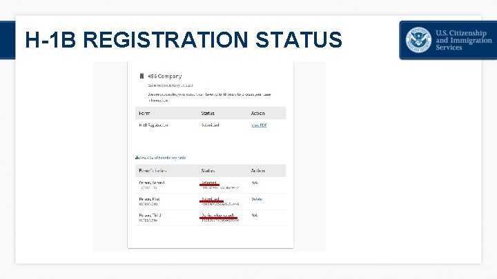 H-1 B REGISTRATION STATUS 