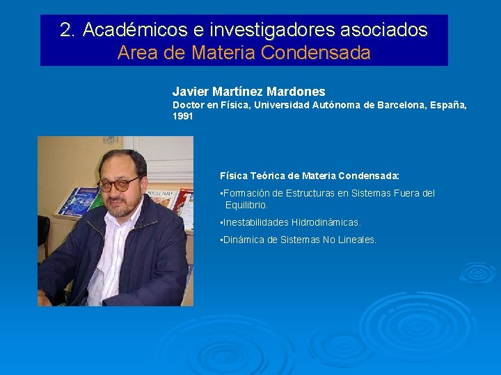 2. Académicos e investigadores asociados Area de Materia Condensada Javier Martínez Mardones Doctor en