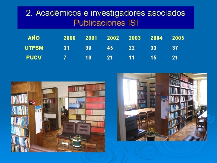 2. Académicos e investigadores asociados Publicaciones ISI AÑO 2000 2001 2002 2003 2004 2005