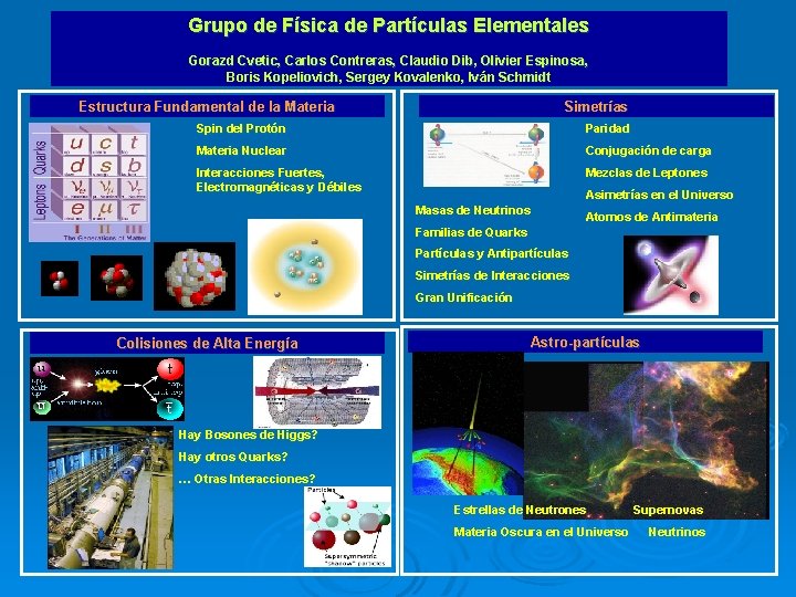 Grupo de Física de Partículas Elementales Gorazd Cvetic, Carlos Contreras, Claudio Dib, Olivier Espinosa,