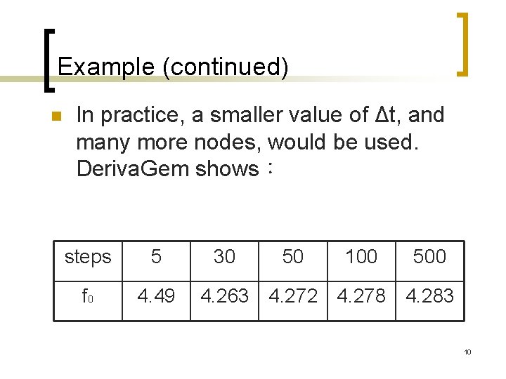 Example (continued) n In practice, a smaller value of Δt, and many more nodes, Example (continued) n In practice, a smaller value of Δt, and many more nodes,