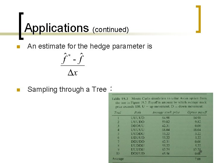 Applications (continued) n An estimate for the hedge parameter is n Sampling through a Applications (continued) n An estimate for the hedge parameter is n Sampling through a