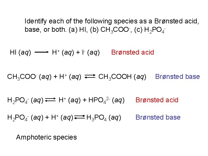 Identify each of the following species as a Brønsted acid, base, or both. (a)