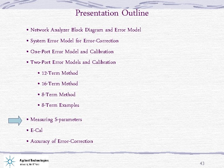 Presentation Outline • Network Analyzer Block Diagram and Error Model • System Error Model