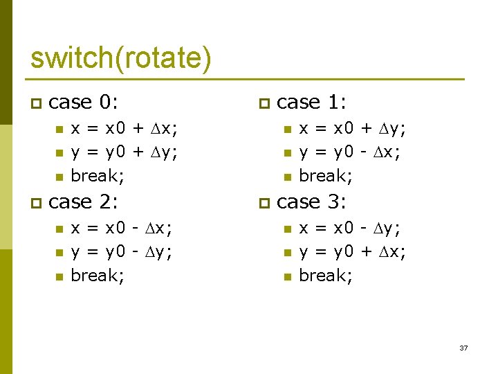 switch(rotate) p case 0: n n n p x = x 0 + x; switch(rotate) p case 0: n n n p x = x 0 + x;