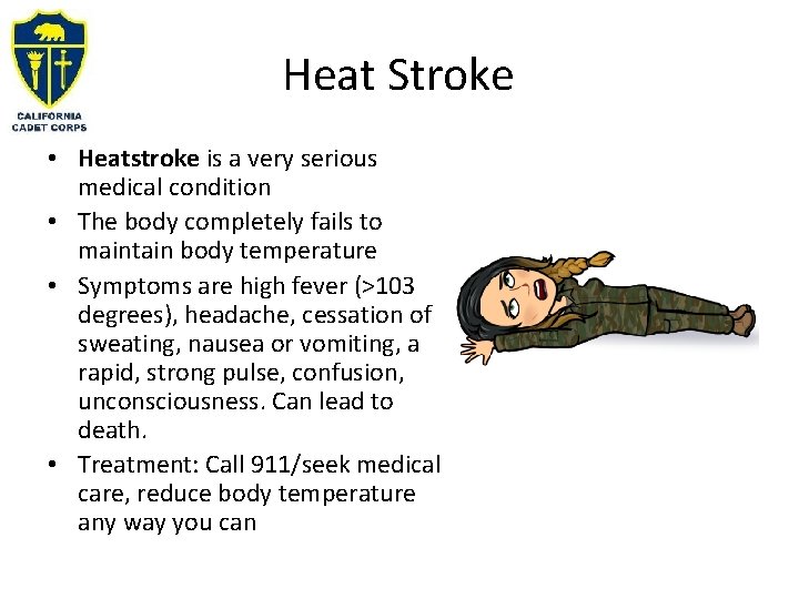 Heat Stroke • Heatstroke is a very serious medical condition • The body completely