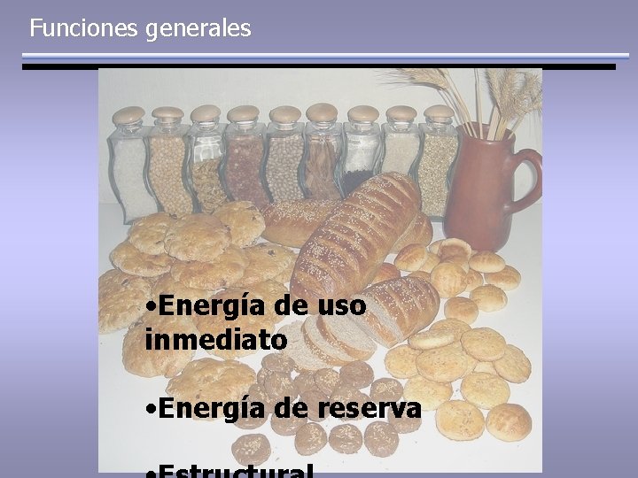 Funciones generales • Energía de uso inmediato • Energía de reserva 