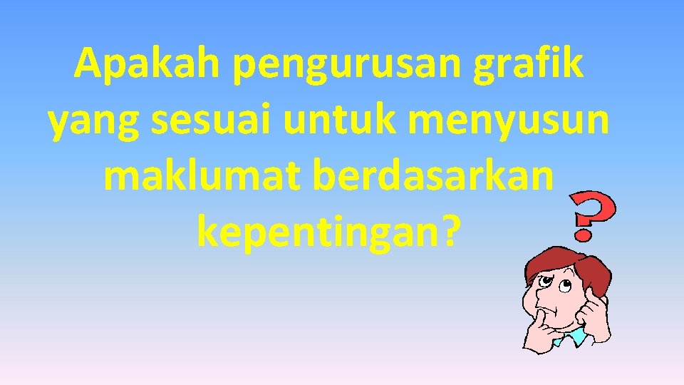 Apakah pengurusan grafik yang sesuai untuk menyusun maklumat berdasarkan kepentingan? Apakah pengurusan grafik yang sesuai untuk menyusun maklumat berdasarkan kepentingan?