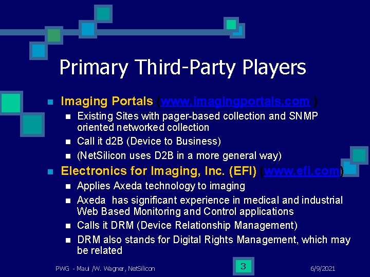Primary Third-Party Players n Imaging Portals (www. imagingportals. com ) n n Existing Sites