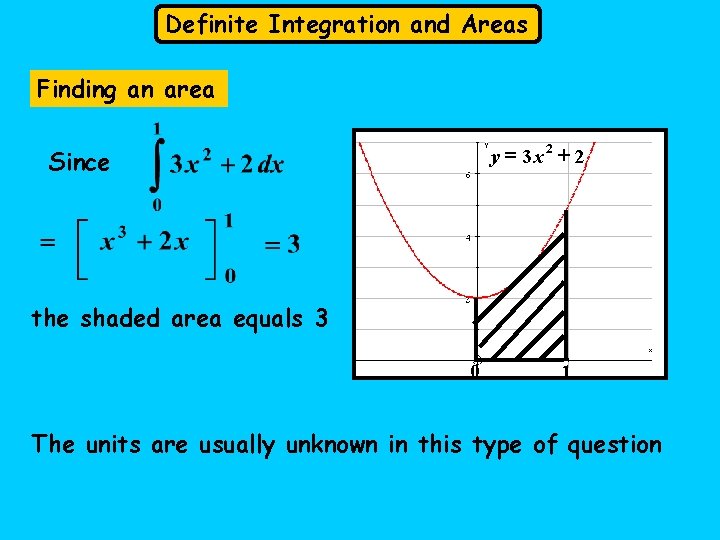 Definite Integration and Areas Finding an area y = 3 x 2 + 2