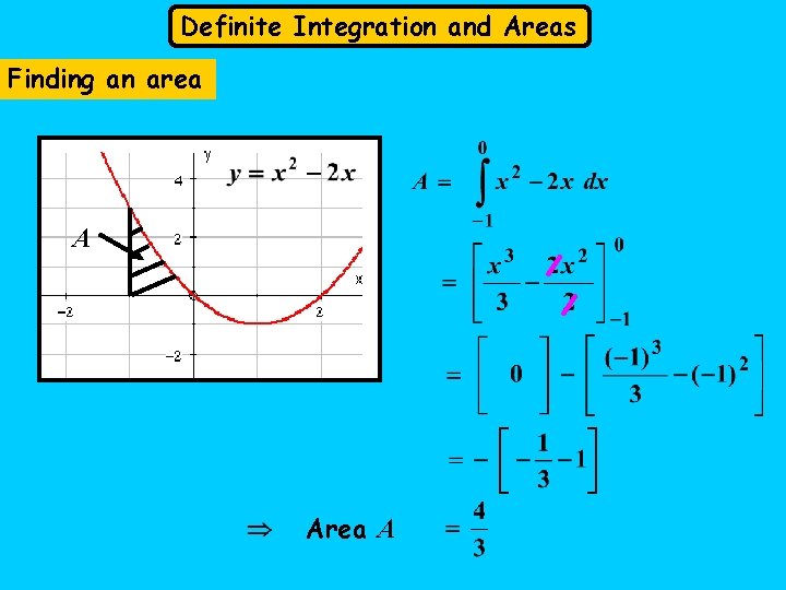 Definite Integration and Areas Finding an area A Area A 
