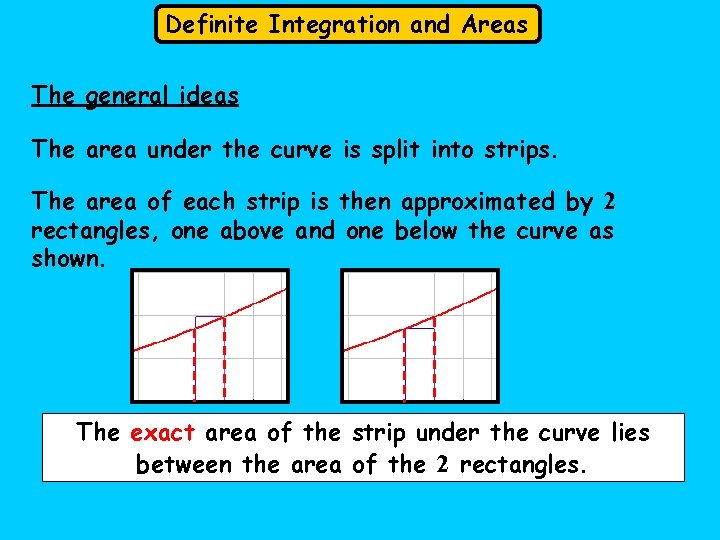 Definite Integration and Areas The general ideas The area under the curve is split