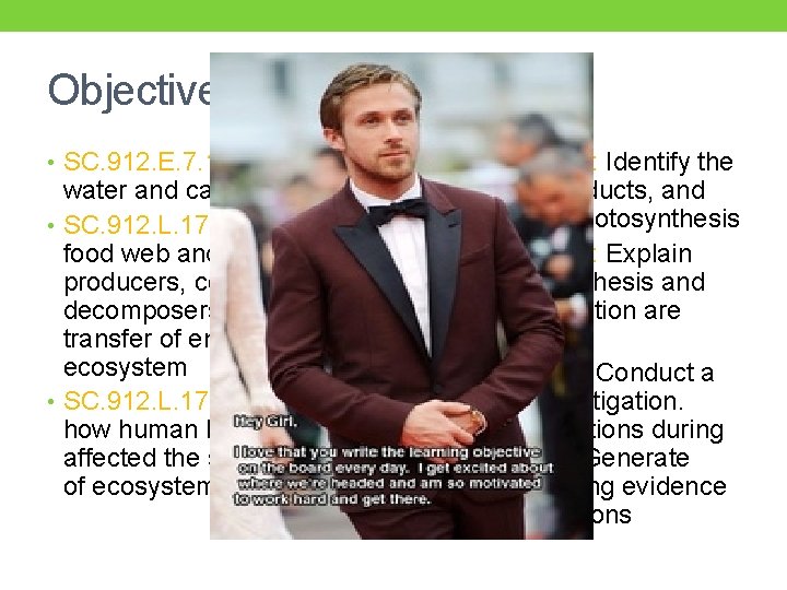 Objectives • SC. 912. E. 7. 1: Describe the water and carbon cycle •