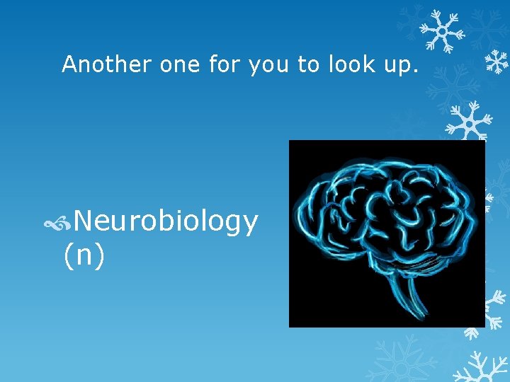 Another one for you to look up. Neurobiology (n) 