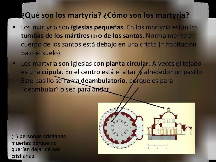 ¿Qué son los martyria? ¿Cómo son los martyria? • Los martyria son iglesias pequeñas.