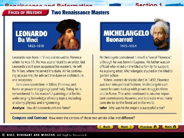 Renaissance and Reformation Section 1 
