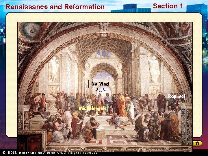 Renaissance and Reformation Section 1 Da Vinci Raphael Michelangelo 