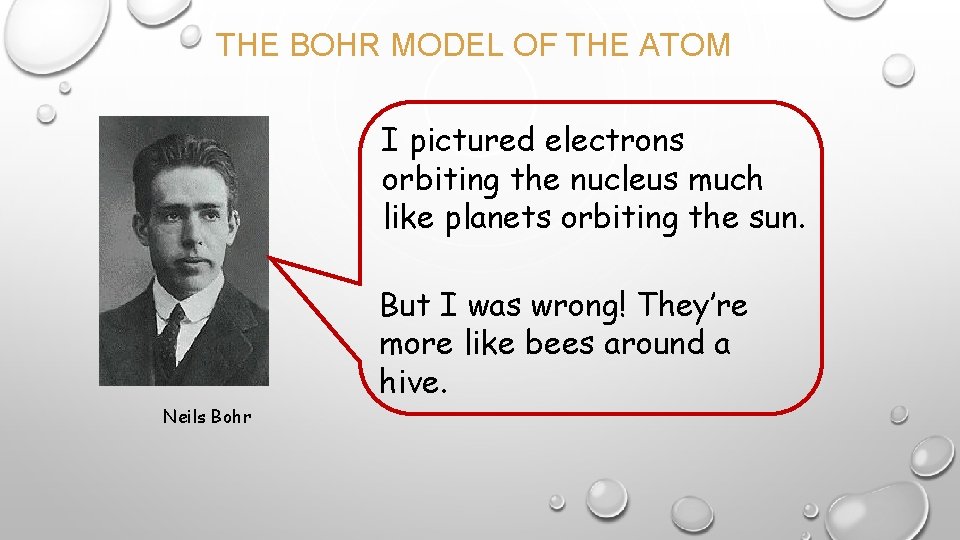 THE BOHR MODEL OF THE ATOM I pictured electrons orbiting the nucleus much like