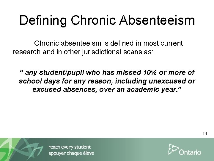 Defining Chronic Absenteeism Chronic absenteeism is defined in most current research and in other