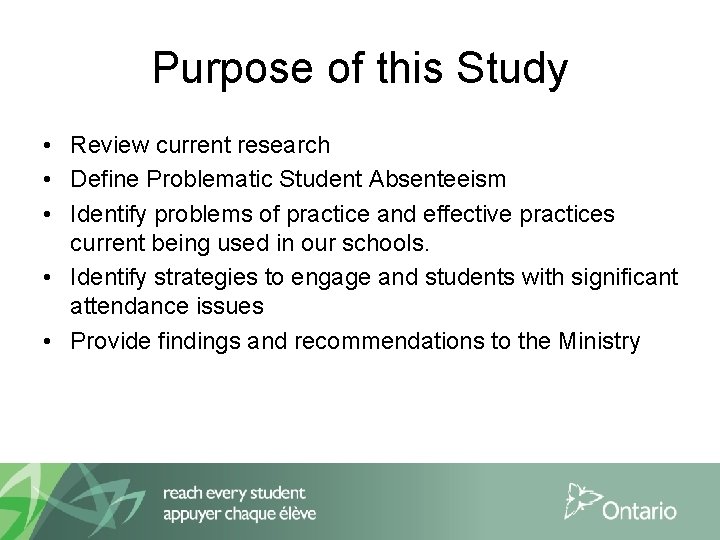 Purpose of this Study • Review current research • Define Problematic Student Absenteeism •