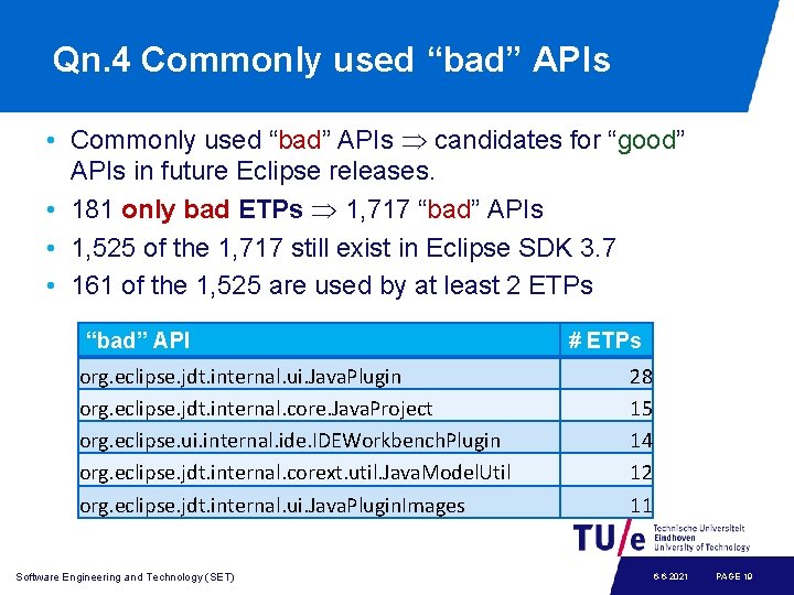Qn. 4 Commonly used “bad” APIs • Commonly used “bad” APIs candidates for “good”