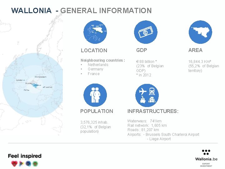 WALLONIA - GENERAL INFORMATION LOCATION GDP AREA Neighbouring countries : • Netherlands • Germany