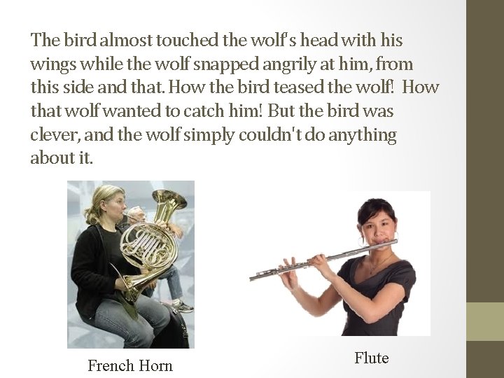 The bird almost touched the wolf's head with his wings while the wolf snapped