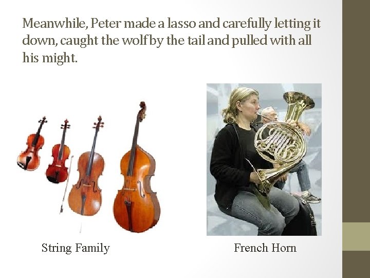 Meanwhile, Peter made a lasso and carefully letting it down, caught the wolf by